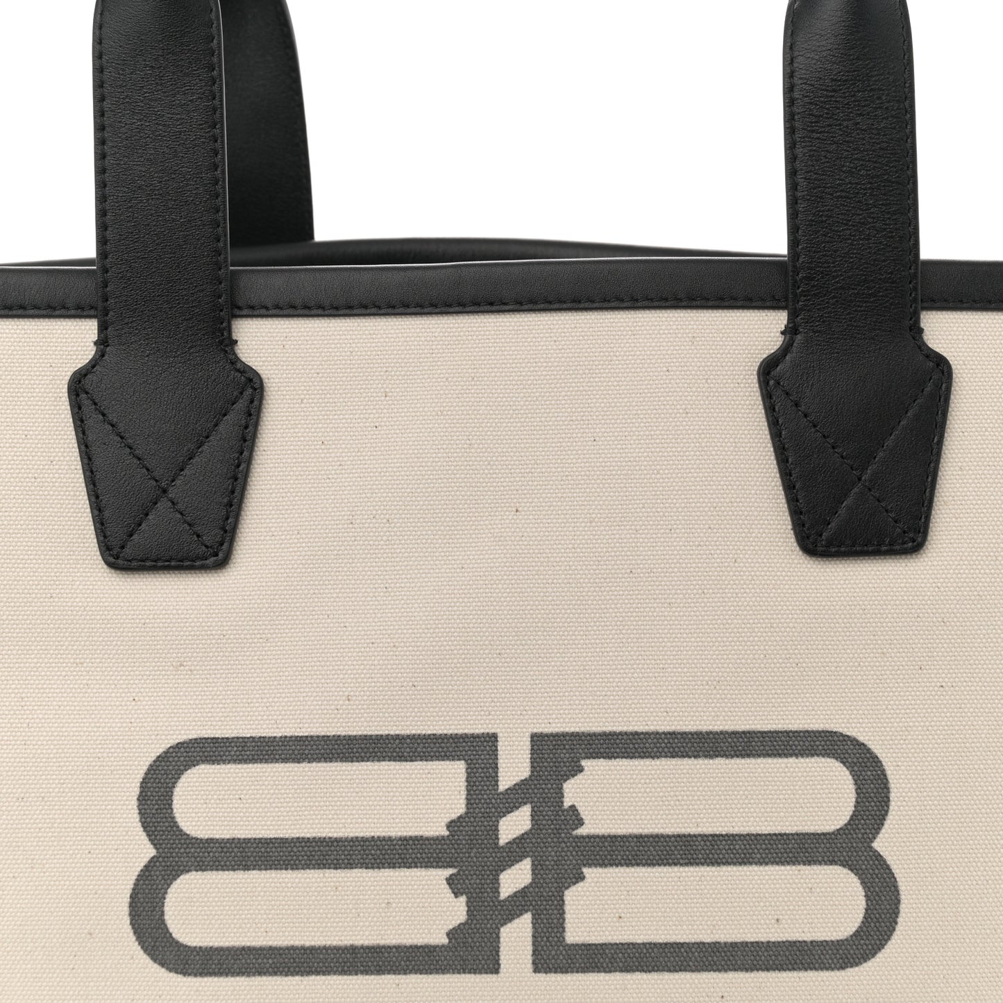 Cotton Canvas Calfskin BB Logo Jumbo Small Tote Bag Black White