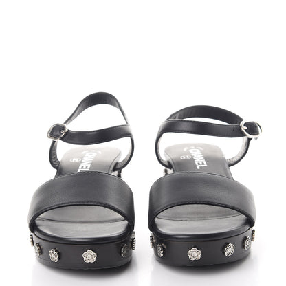 Chanel Calfskin Camellia Platform Sandals 38 Black 2 of 8