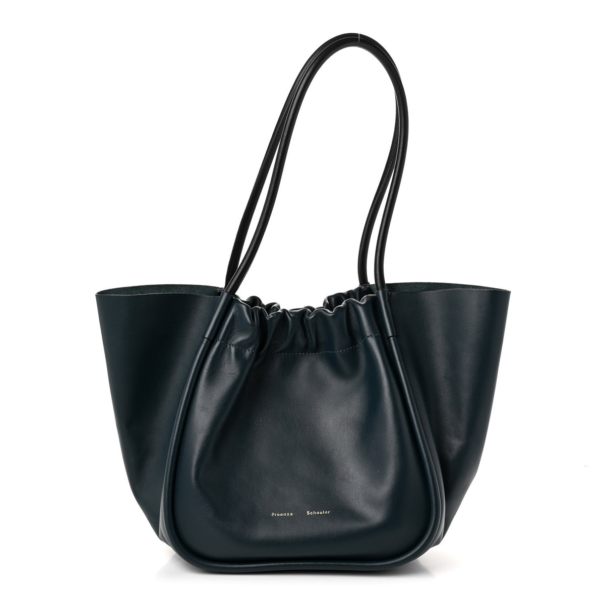 Calfskin Large Ruched Tote Petrol Green