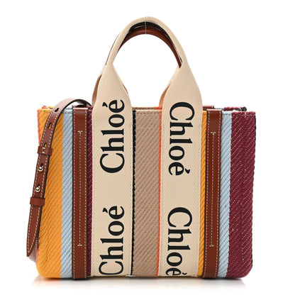 Chloe Cotton Calfskin Small Woody Striped Ribbon Tote Multicolor 1 of 11