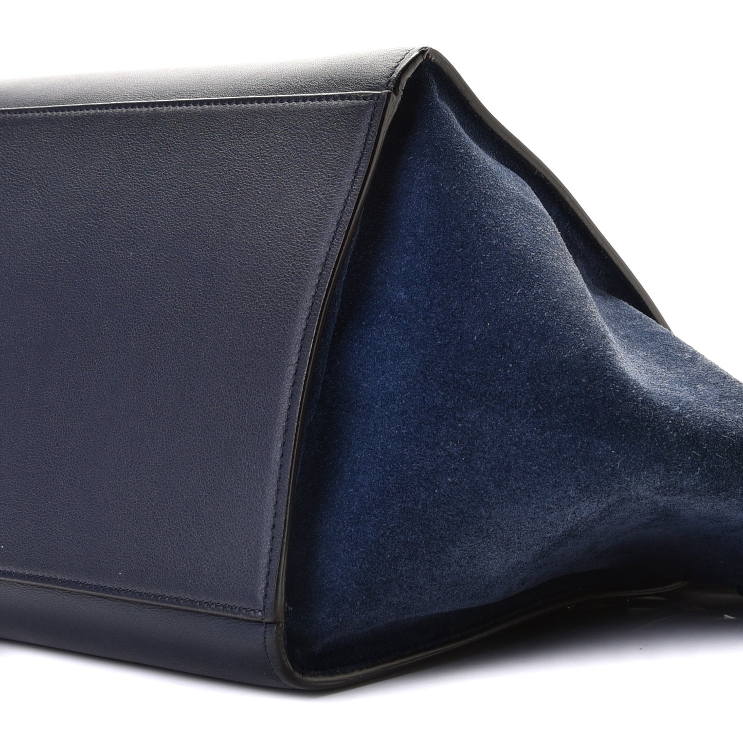Drummed Calfskin Suede Medium Trapeze Navy Blue