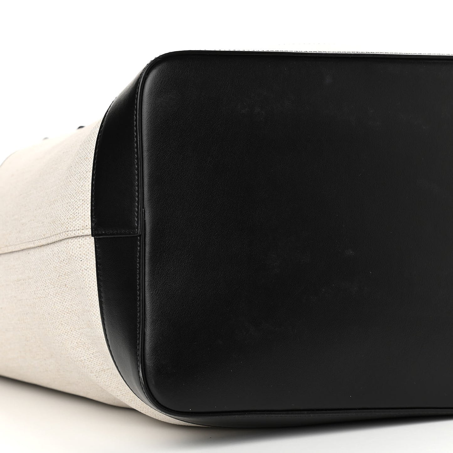 Canvas Calfskin Teddy Drawstring Shopping Tote White Black