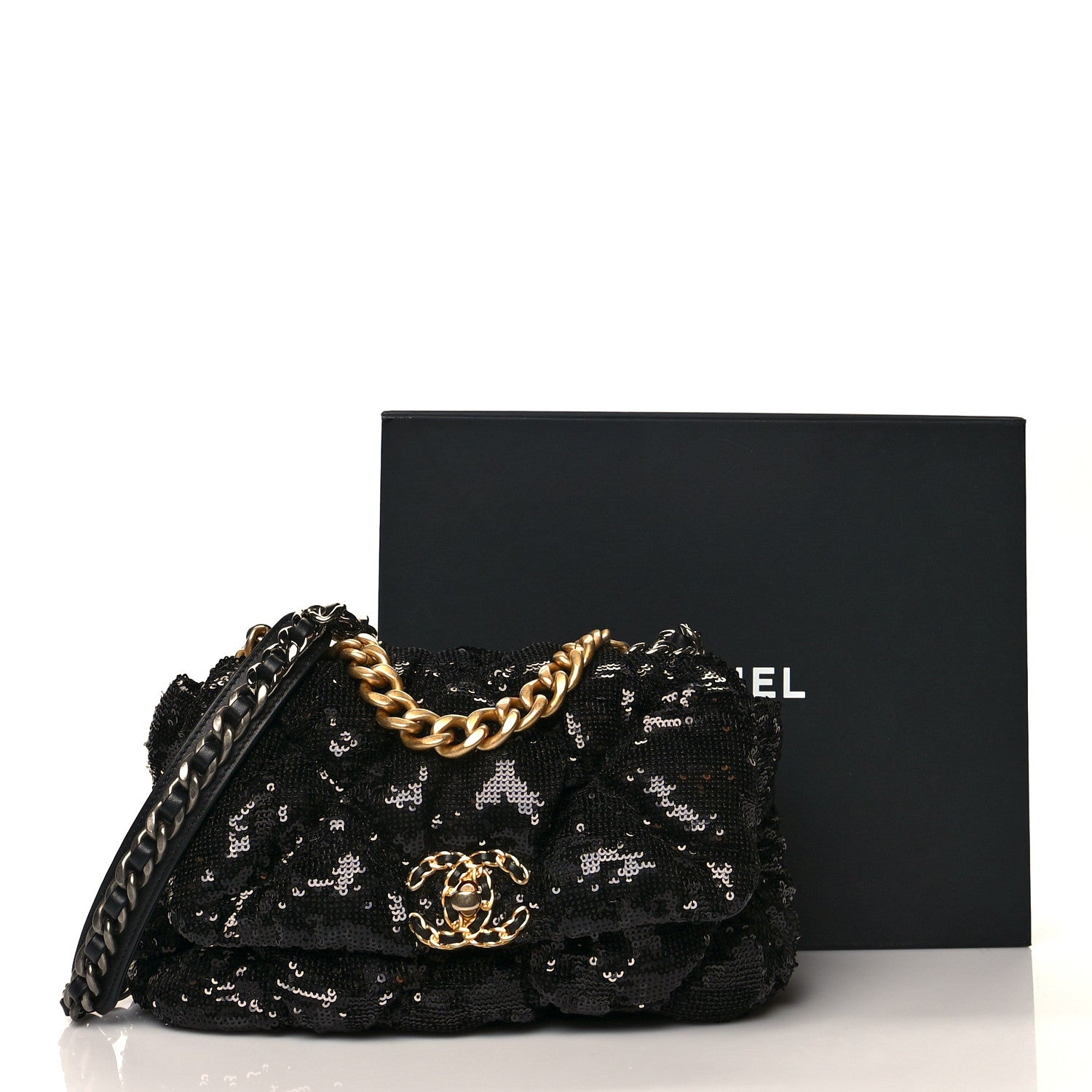 Chanel Sequin Quilted Medium Chanel 19 Flap Black 11 of 11