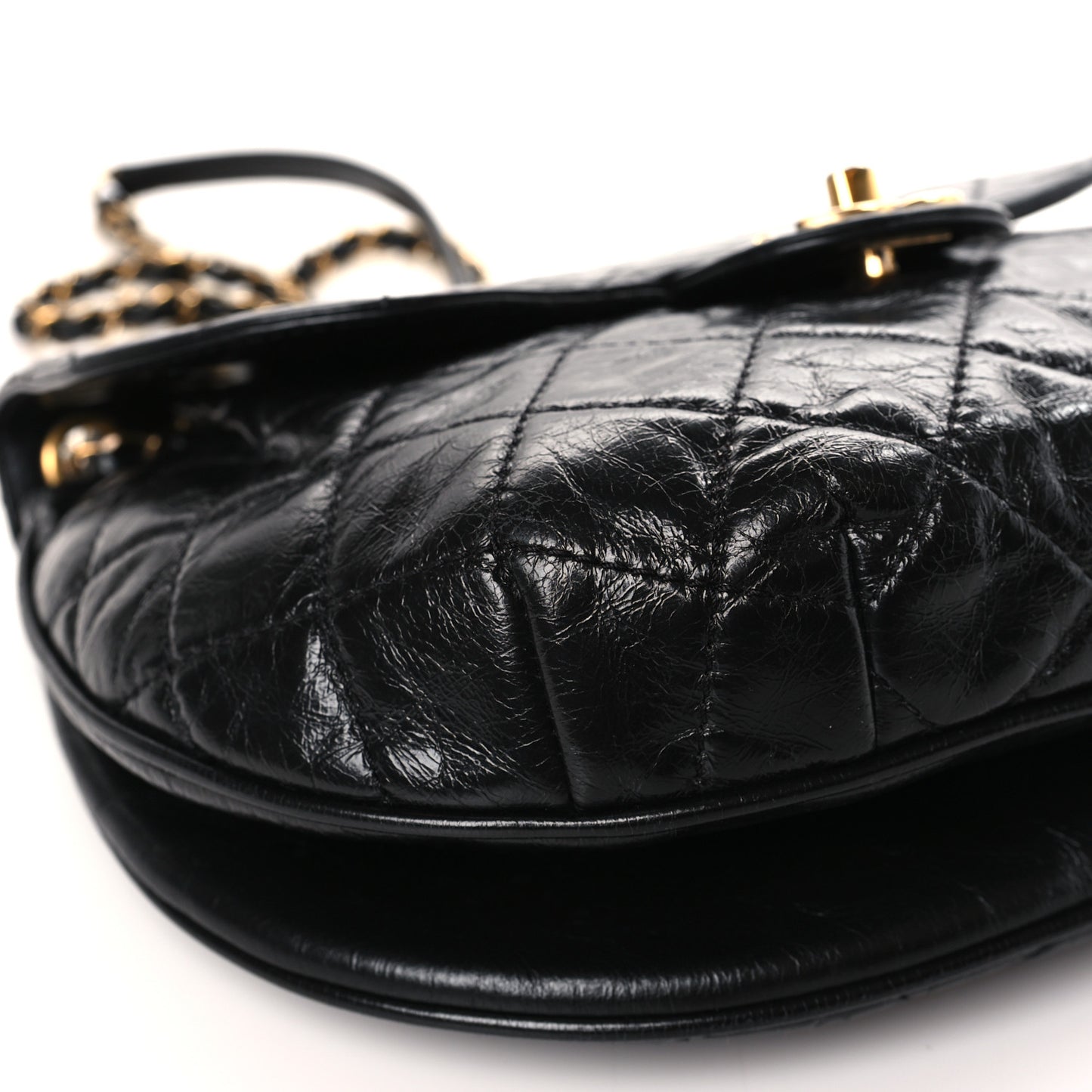 Glazed Calfskin Quilted Medium Bubble CC Flap Black