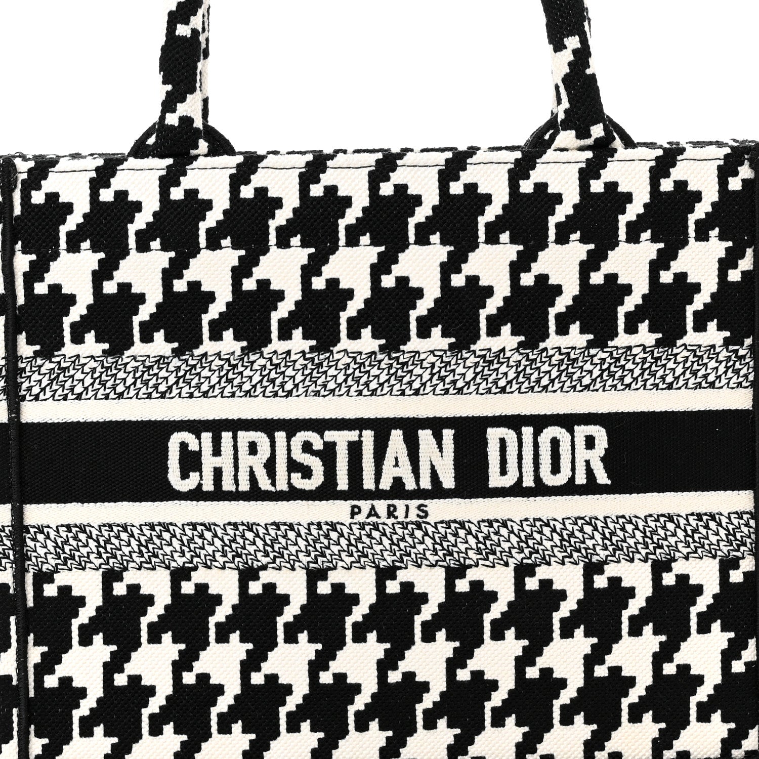 Christian Dior Canvas Houndstooth Embroidered Small Book Tote Black White 8 of 10