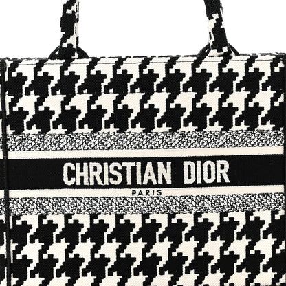 Christian Dior Canvas Houndstooth Embroidered Small Book Tote Black White 8 of 10
