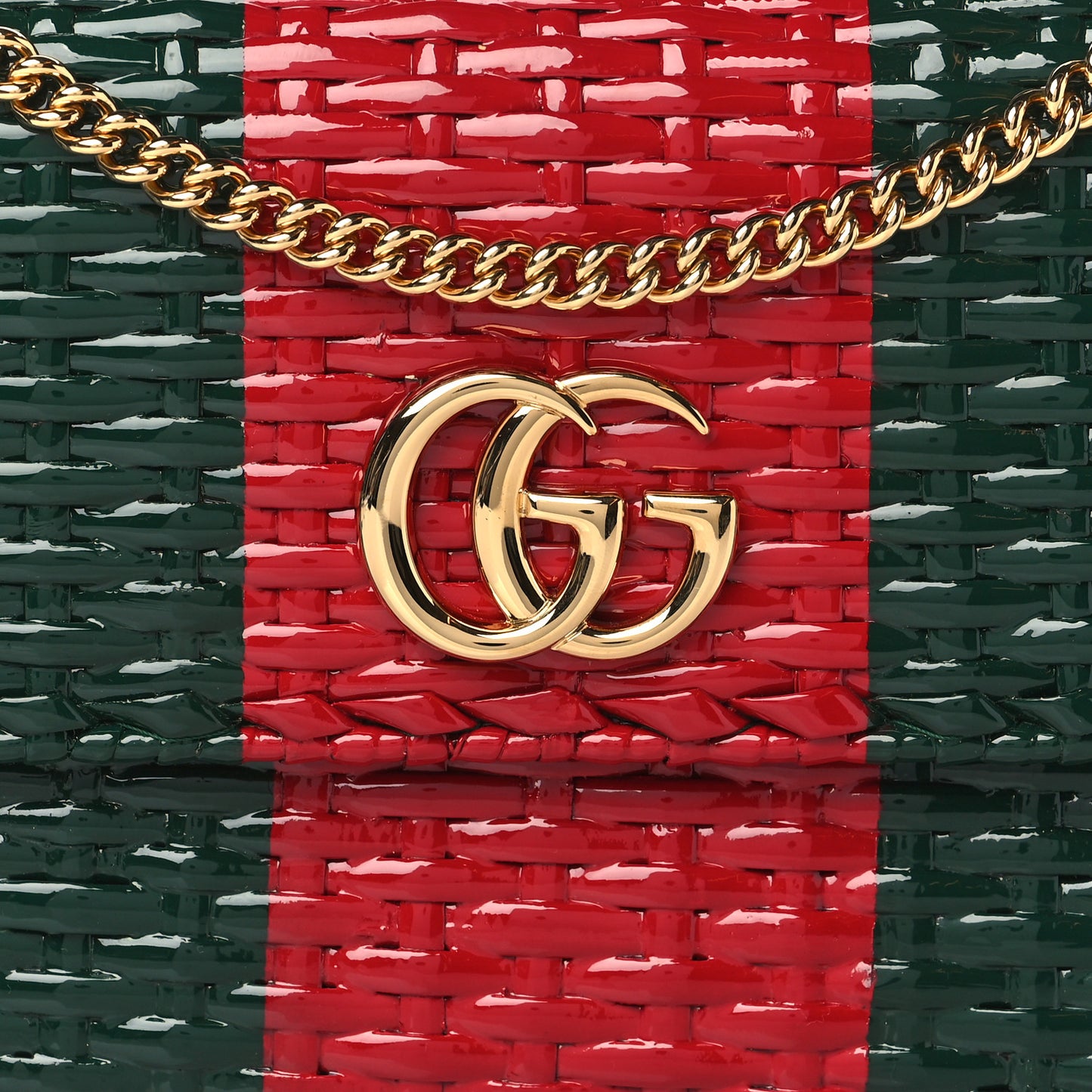 Glazed Wicker Stripe Small Cestino Shoulder Bag Green