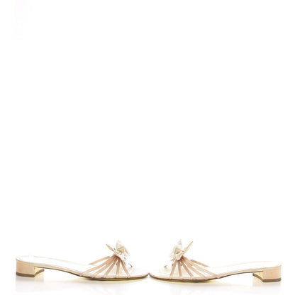 Chanel Grosgrain Pearl CC Bow Sandals 38 Beige 5 of 9