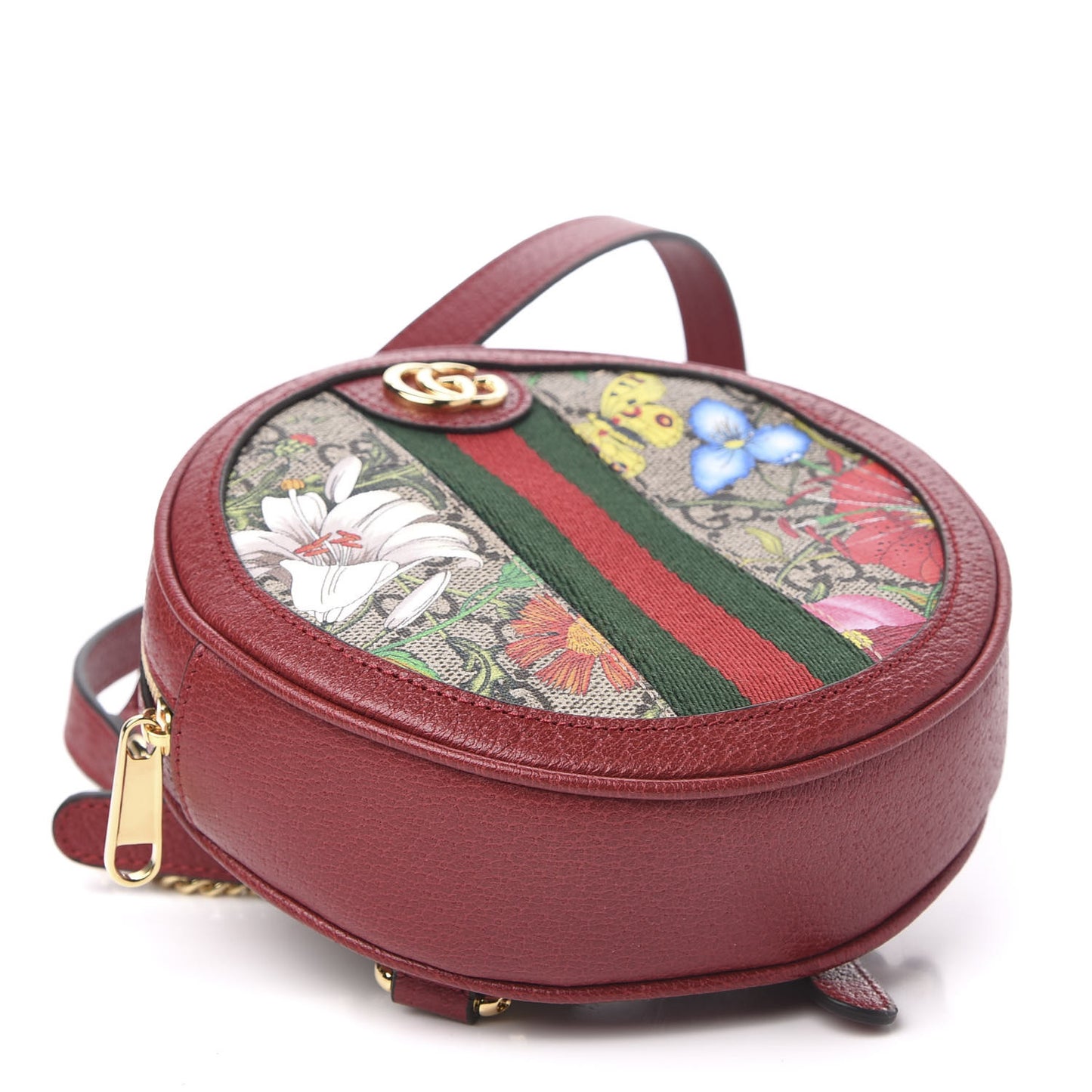 GG Supreme Monogram Web Flora Mini Ophidia Round Backpack Red