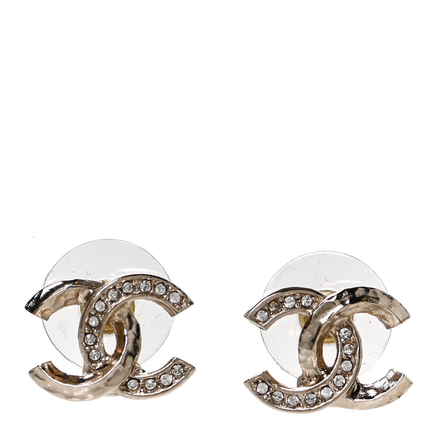 Textured Metal Crystal CC Earrings Gold