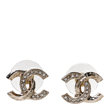Chanel Textured Metal Crystal CC Earrings Gold 1 of 5