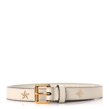 Gucci Textured Dollar Calfskin Bees And Stars Print Womens 20mm Belt 85 34 Mystic White Gold 1 of 5