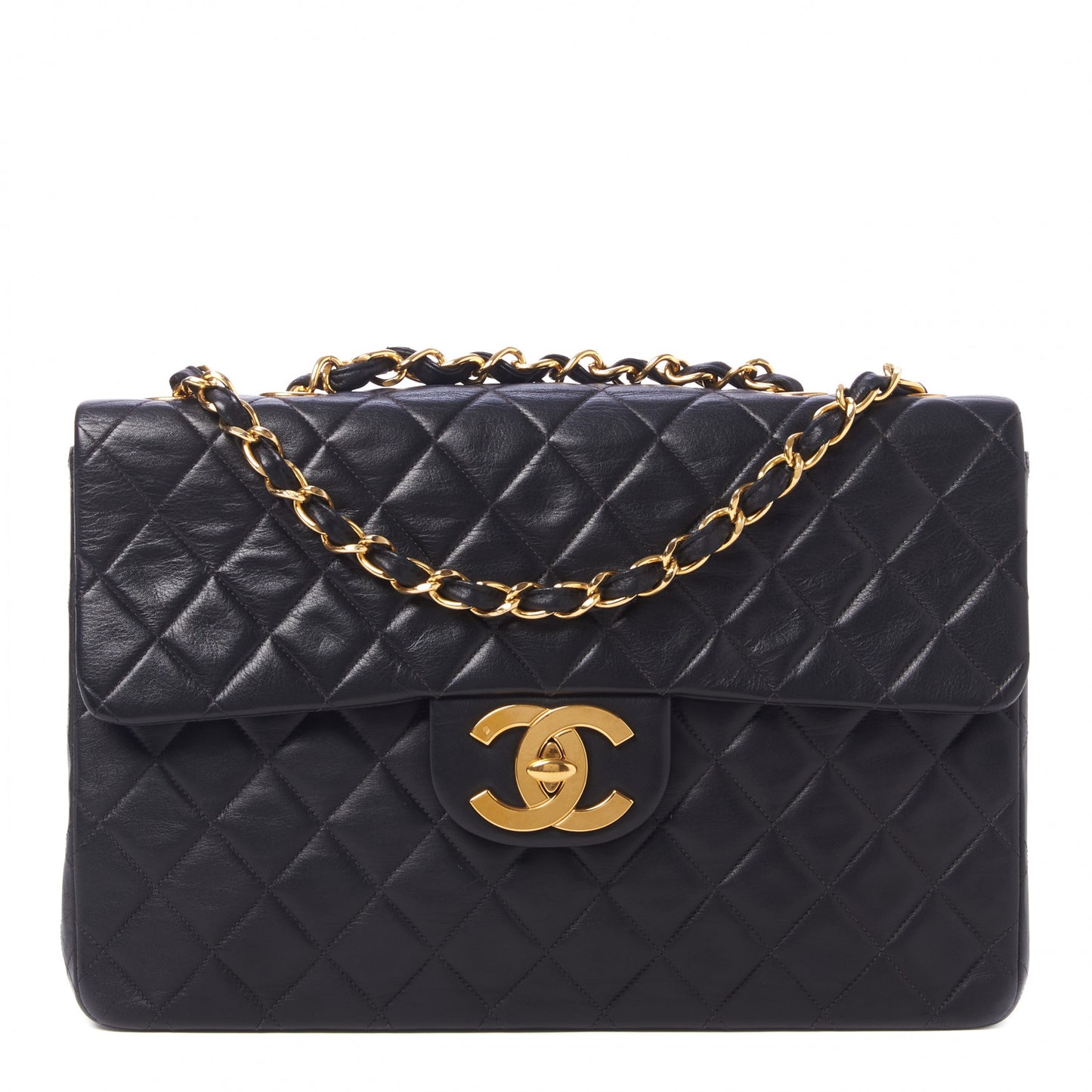 Lambskin Quilted XL Jumbo Single Flap Black