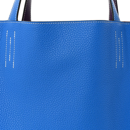 Hermes Taurillon Clemence Double Sens 45 Reversible Tote Bleu Zanzibar Ultraviolet 11 of 17