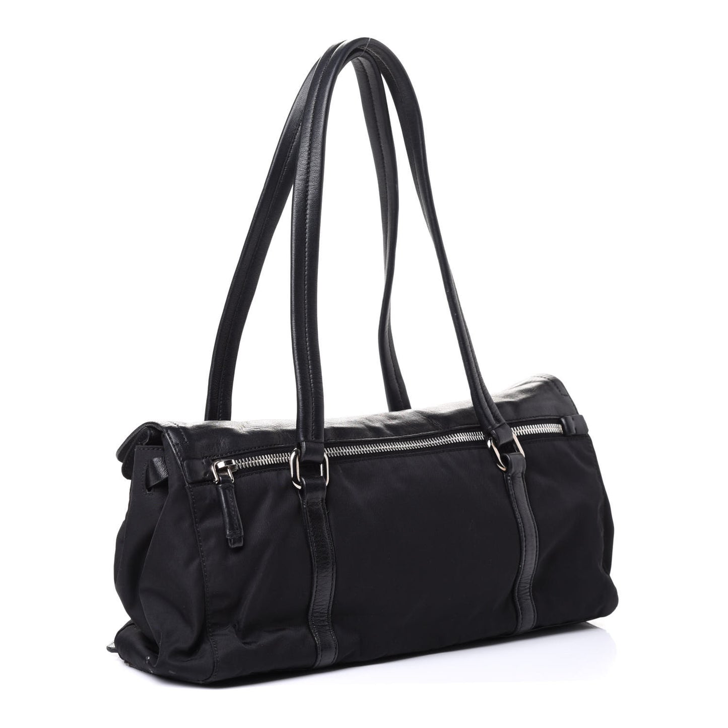 Tessuto Nylon Nappa Foldover Pushlock Satchel Black