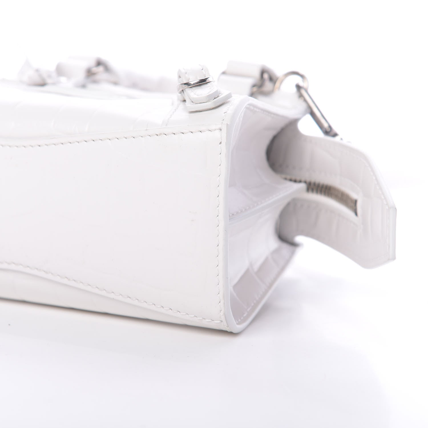 Balenciaga Semi Shiny Calfskin Crocodile Embossed Neo Classic Silver Hardware Nano City Crossbody White 10 of 10