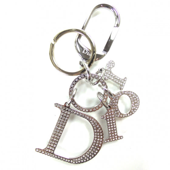 Christian Dior Crystal Key Chain Bag Charm Silver 1 of 9