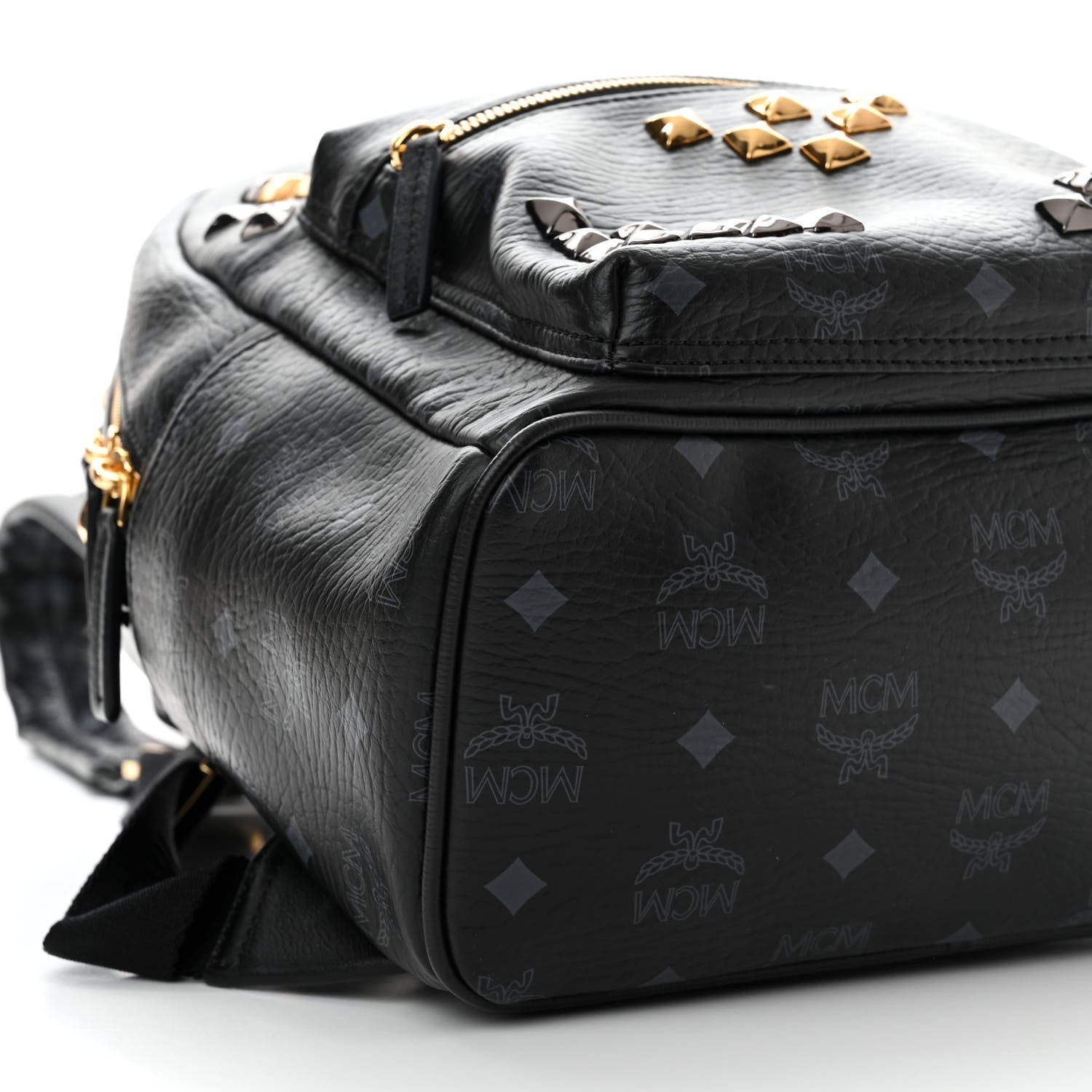 MCM Grained Calfskin Visetos Studded Small Stark M Backpack Black 8 of 9