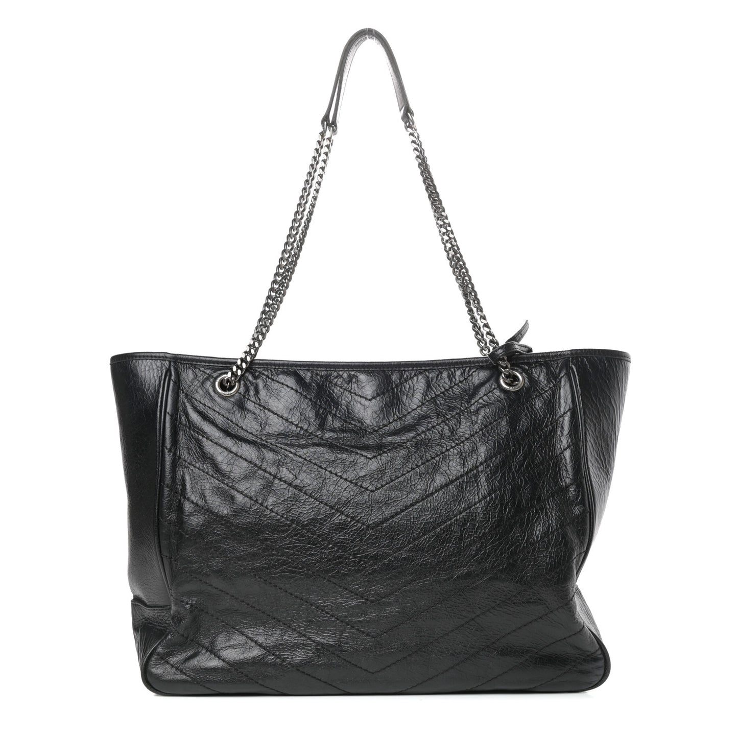 Crinkled Calfskin Matelasse Monogram Large Niki Shopping Tote Bag Black