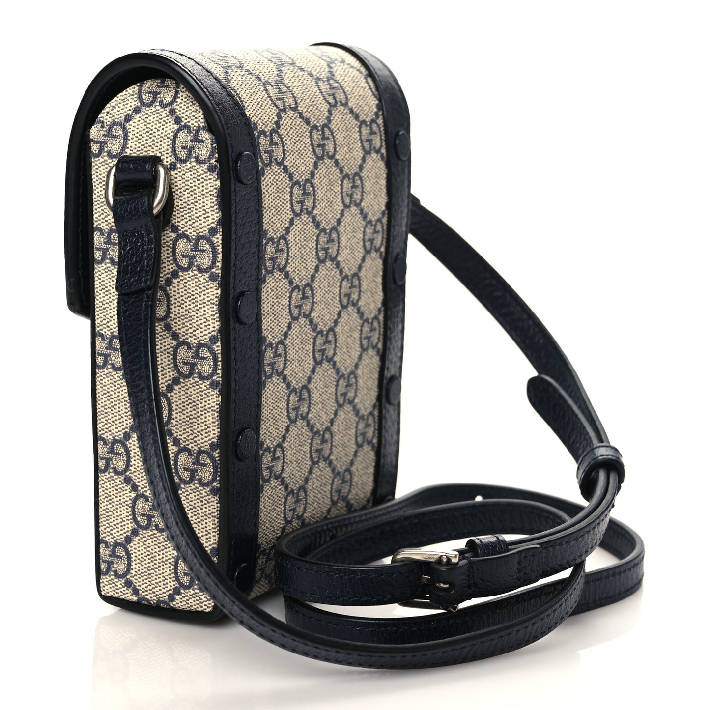 GG Supreme Monogram Textured Dollar Calfskin Mini Horsebit 1955 Crossbody Bag Beige Blue