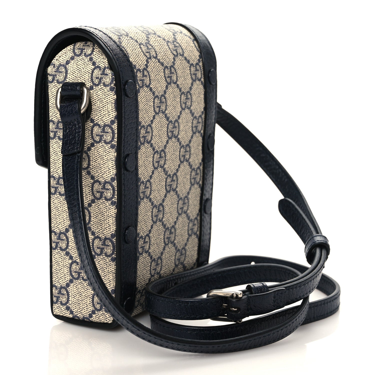Gucci GG Supreme Monogram Textured Dollar Calfskin Mini Horsebit 1955 Crossbody Bag Beige Blue 3 of 10