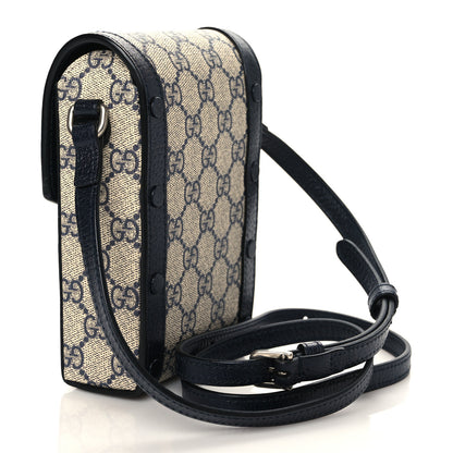 Gucci GG Supreme Monogram Textured Dollar Calfskin Mini Horsebit 1955 Crossbody Bag Beige Blue 3 of 10