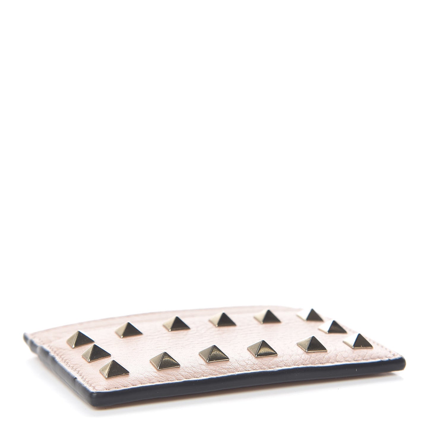 Pebbled Calfskin Rockstud Card Holder Poudre