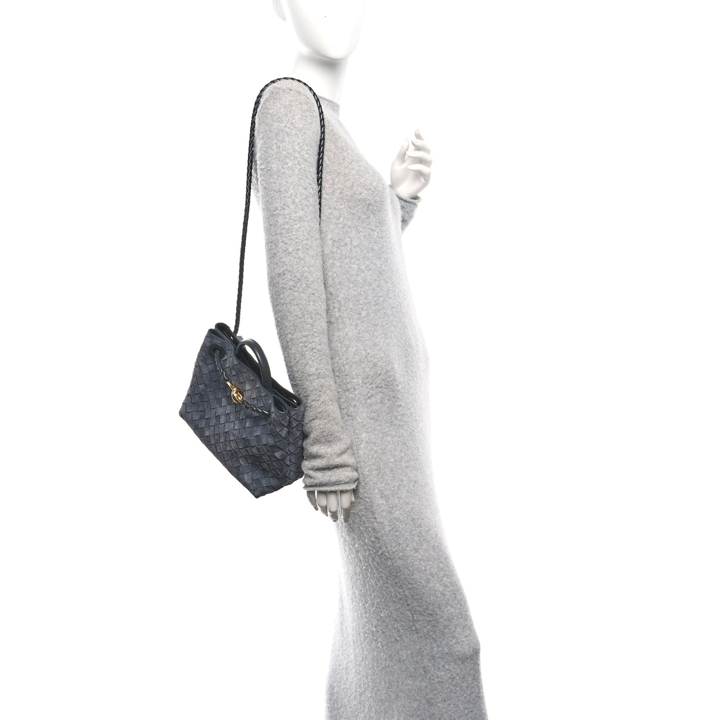Suede Intrecciato Small Andiamo Shoulder Bag Cloudy Indigo