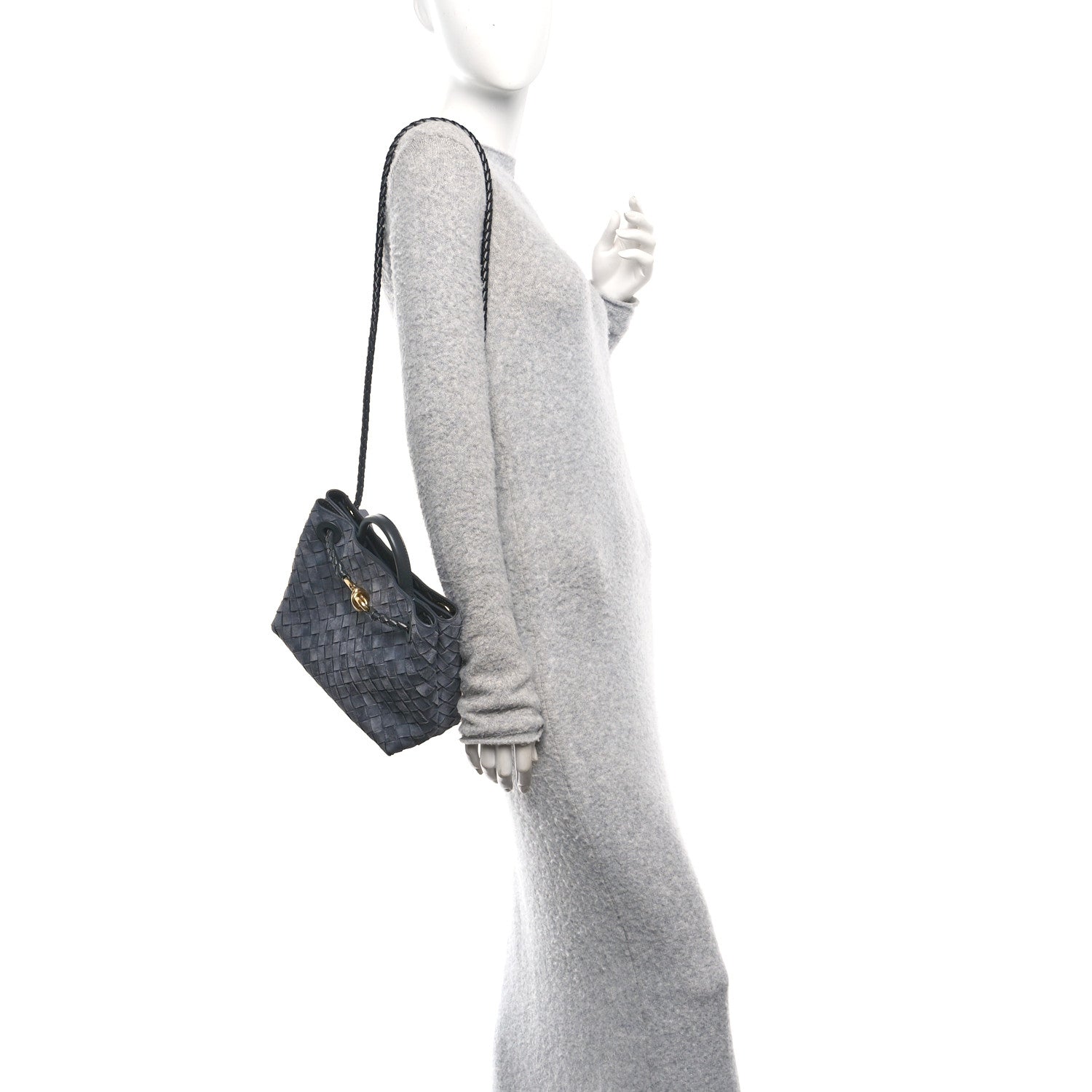 Bottega Veneta Suede Intrecciato Small Andiamo Shoulder Bag Cloudy Indigo 2 of 9