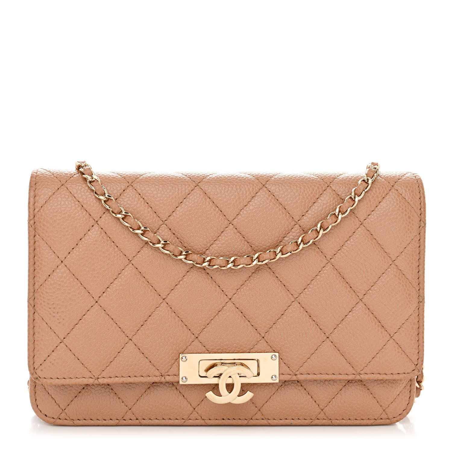 Chanel Caviar Quilted Golden Class Wallet On Chain WOC Beige 1 of 12