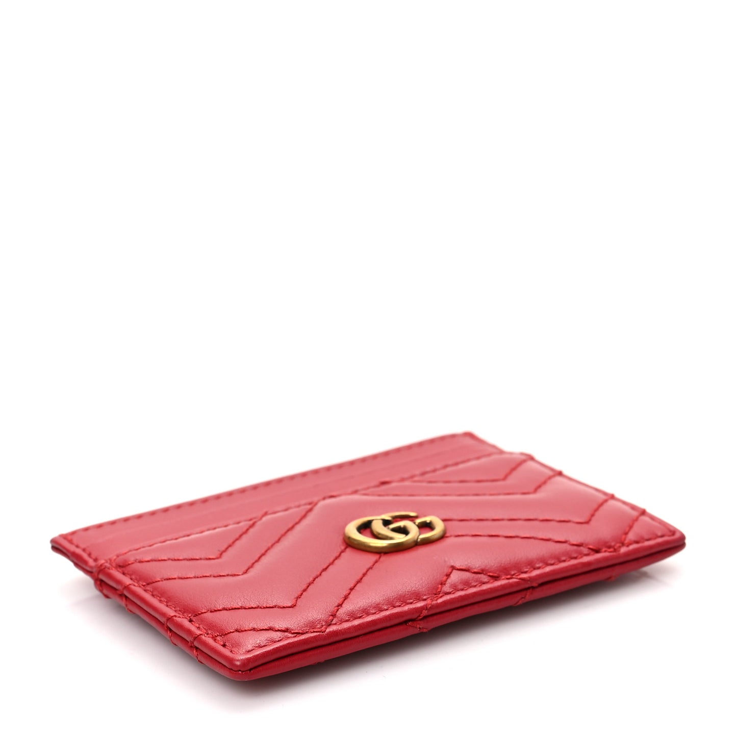 Calfskin Matelasse GG Marmont Card Holder Hibiscus Red