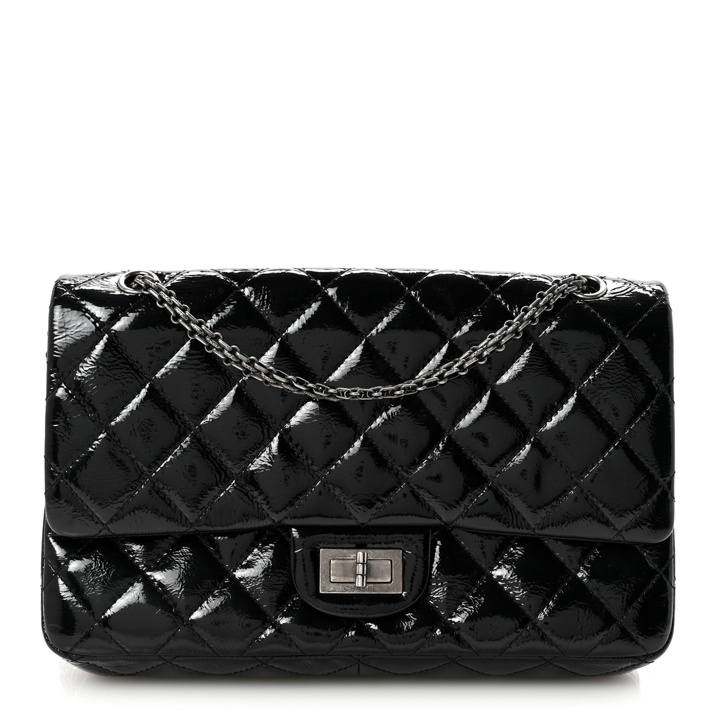 Distressed Patent Quilted 2.55 Reissue 227 Flap Black