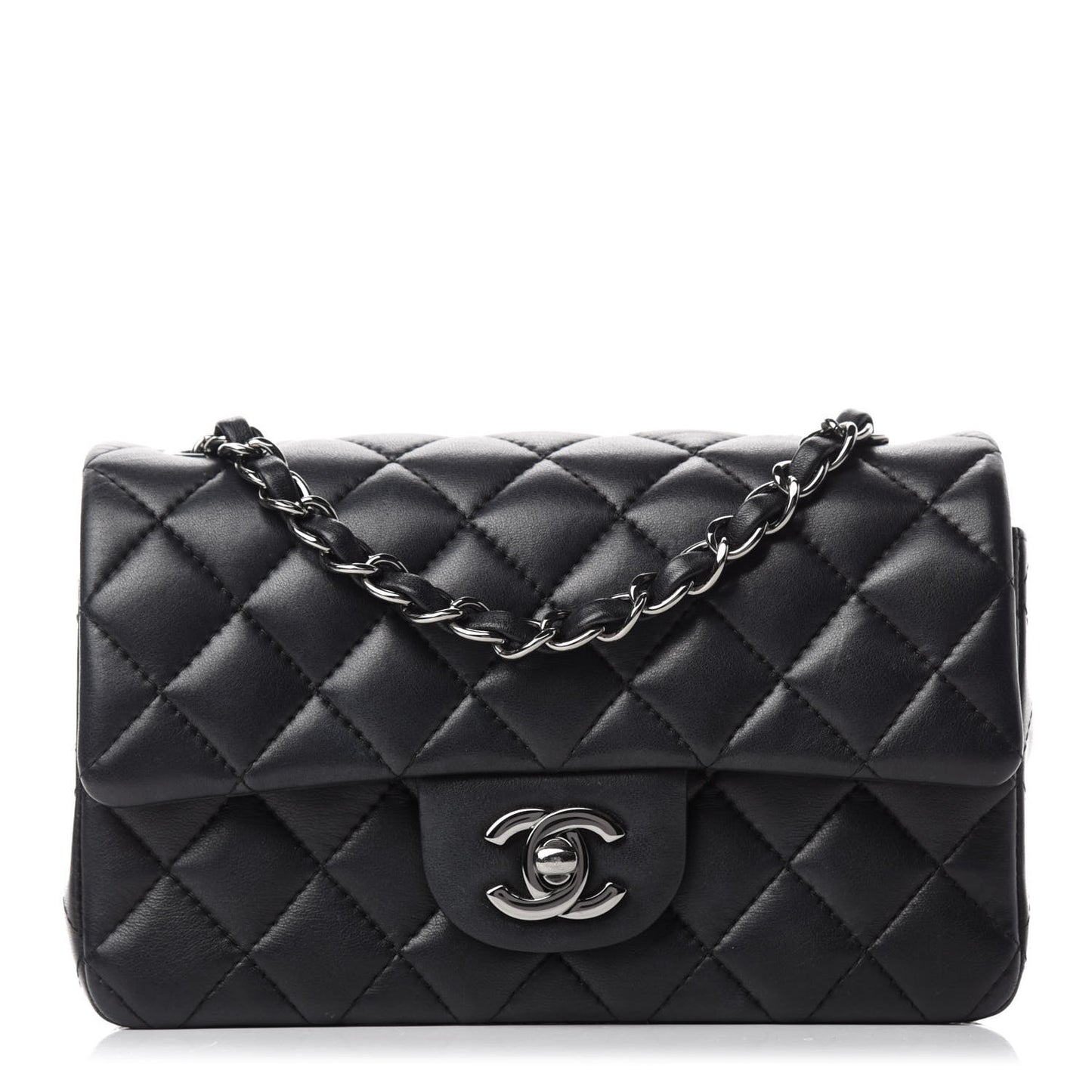 Lambskin Quilted Mini Rectangular Flap Black