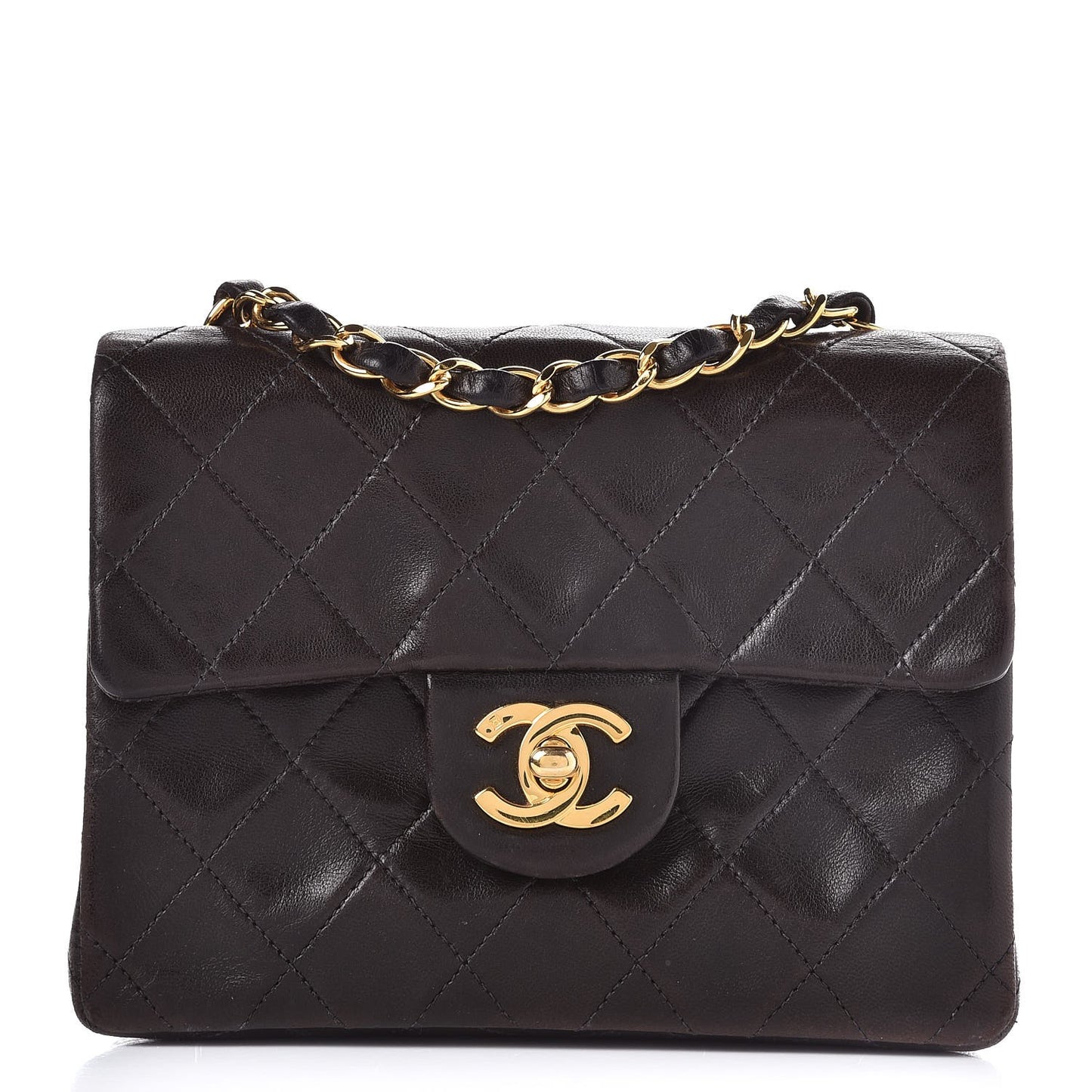 Lambskin Quilted Mini Square Flap Brown