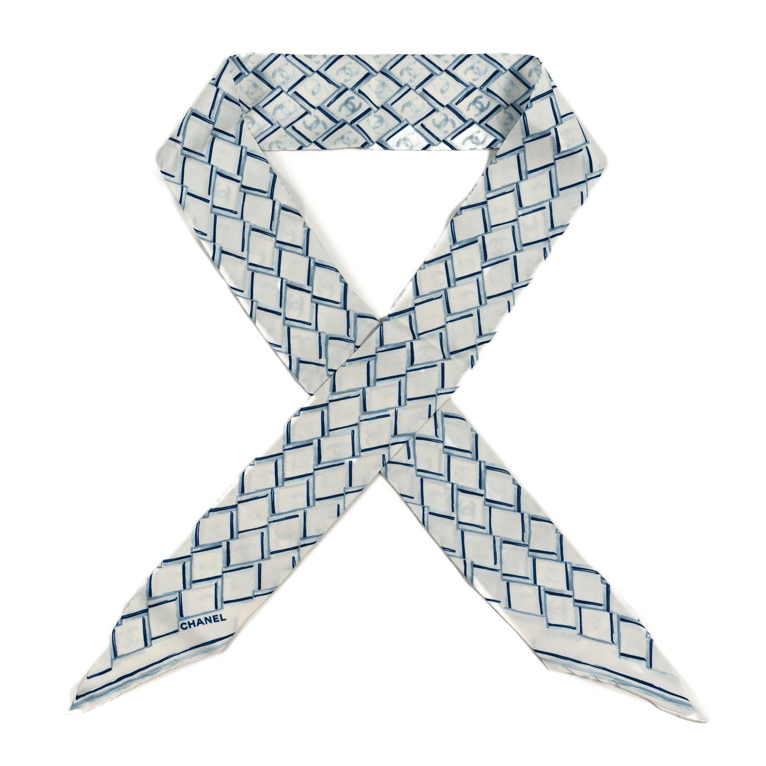 Chanel Silk CC Slim Bandeau  Blue White 1 of 3