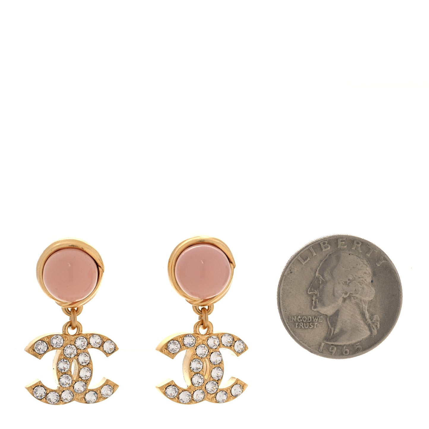 Crystal Pearl CC Drop Earrings Pink Gold