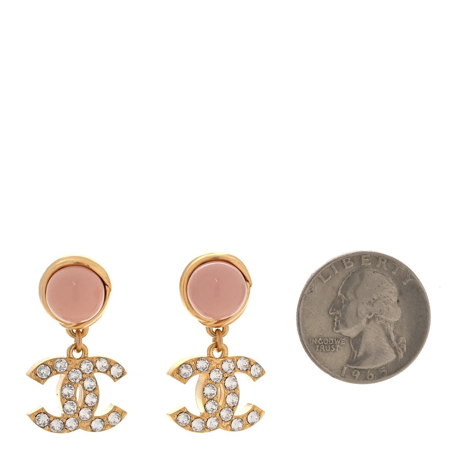 Chanel Crystal Pearl CC Drop Earrings Pink Gold 2 of 5