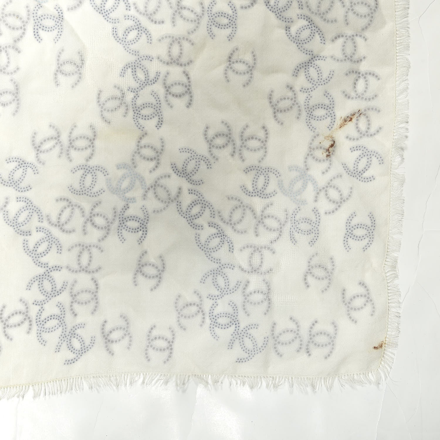 Chanel Cashmere Silk CC Scarf White Gray 2 of 4