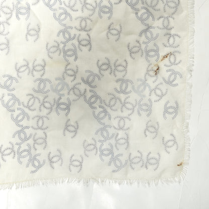 Chanel Cashmere Silk CC Scarf White Gray 2 of 4