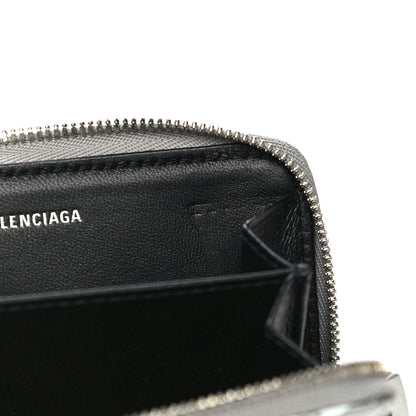 Balenciaga Metallic Calfskin Losange Monogram Everyday Zip Around Card Case Silver Black White 11 of 11