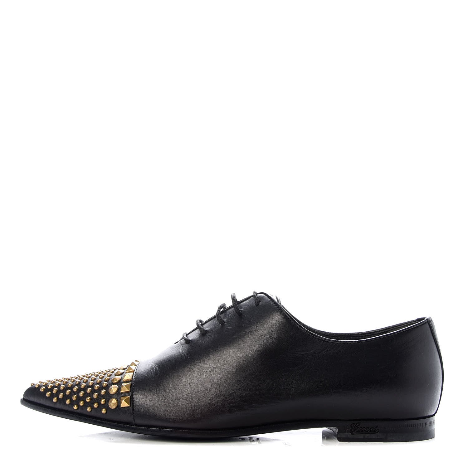 Gucci Calfskin Studded Lace Up Oxford 36.5 Black 1 of 10