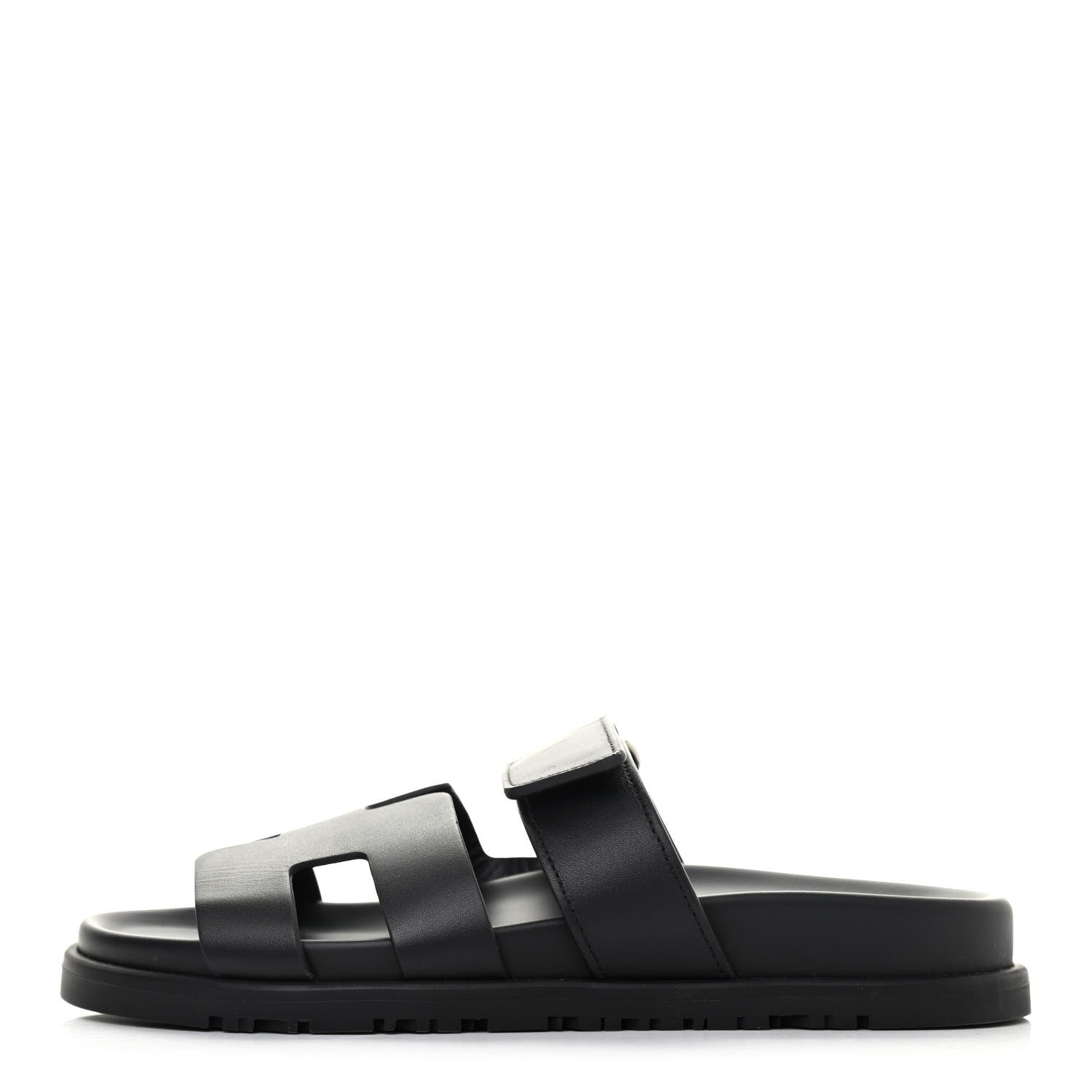 Hermes Calfskin Womens Chypre Sandals 36.5 Black 1 of 4