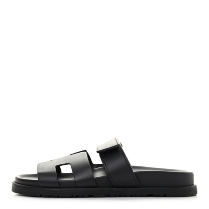 Hermes Calfskin Womens Chypre Sandals 36.5 Black 1 of 4
