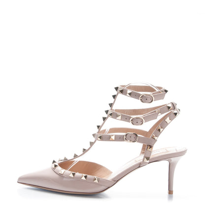 Valentino Garavani Patent Rockstud Ankle Strap Low Heel Pumps 39.5 Poudre 1 of 7