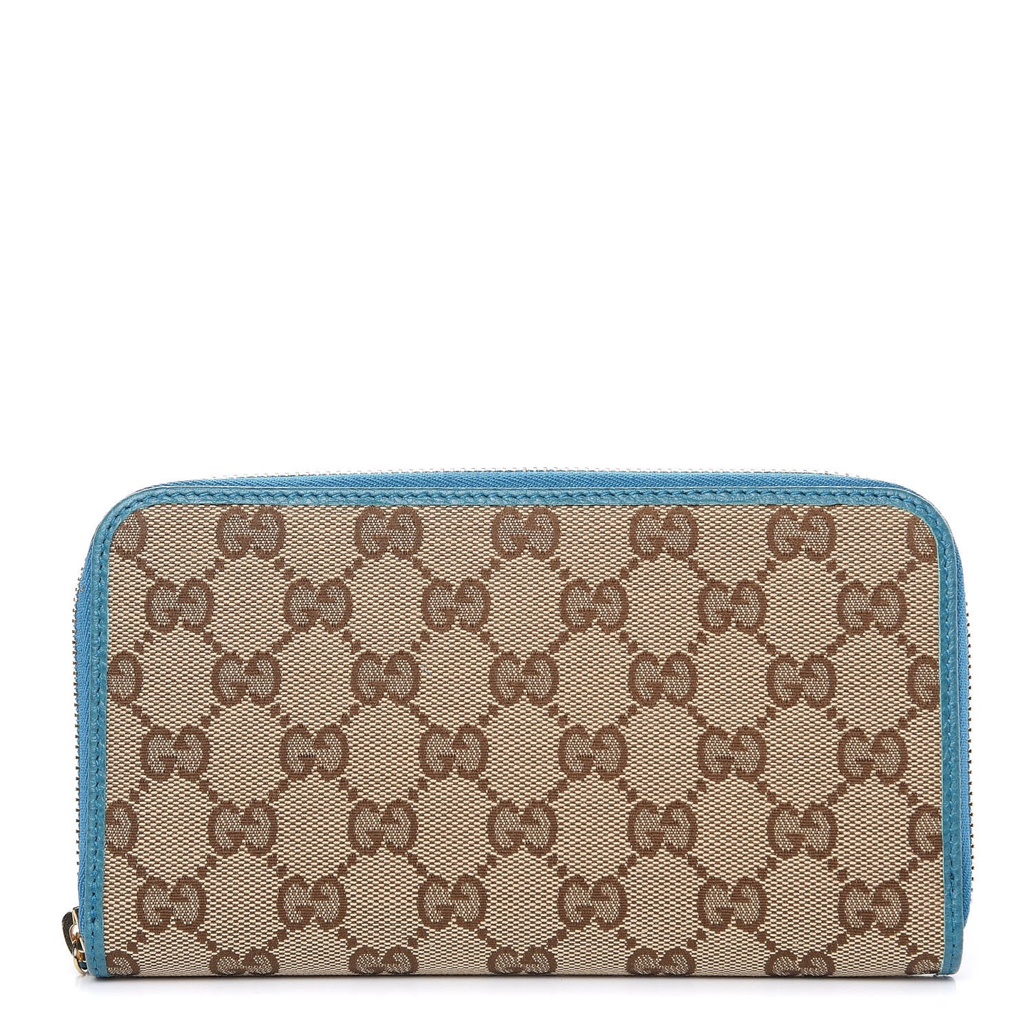 Monogram Dollar Calfskin Zip Around Wallet Beige Ebony Deep Cobalt