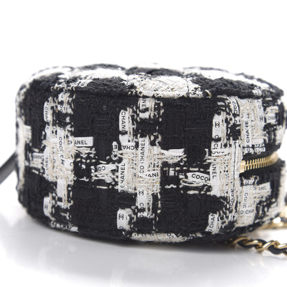 Chanel Tweed Quilted Round Clutch With Chain Black Ecru White 5 of 9