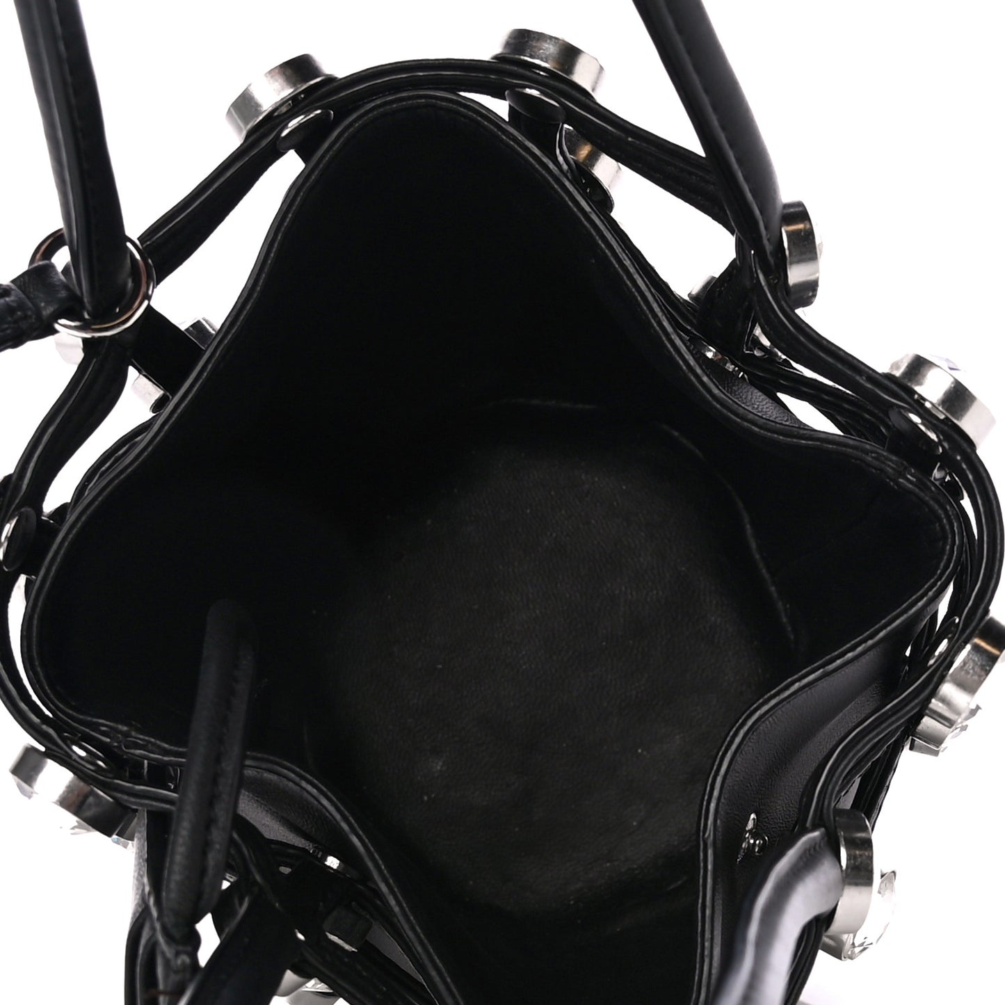 Calfskin Crystal Embellished Roxy Mini Bucket Bag Black
