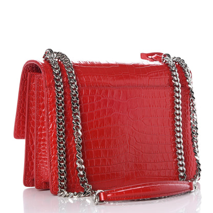 Saint Laurent Calfskin Crocodile Embossed Medium Monogram Sunset Rouge Eros 3 of 9