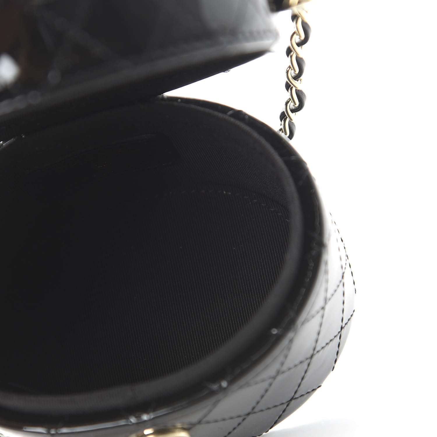 Chanel Patent Quilted Round Mini Vanity With Chain Black 5 of 11