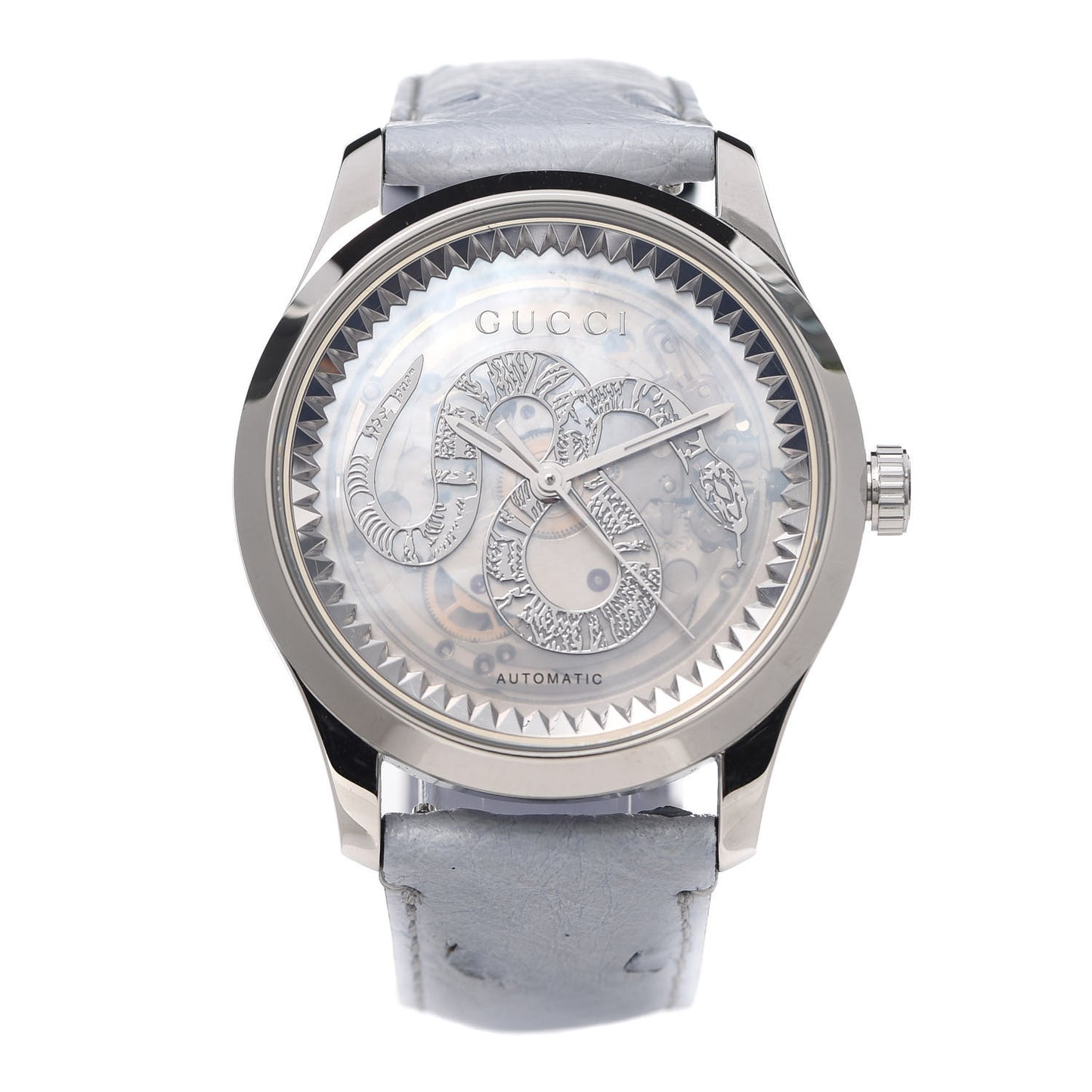 Stainless Steel Ostrich Blue Mother of Pearl 38mm G-Timeless Snake Automatic Watch